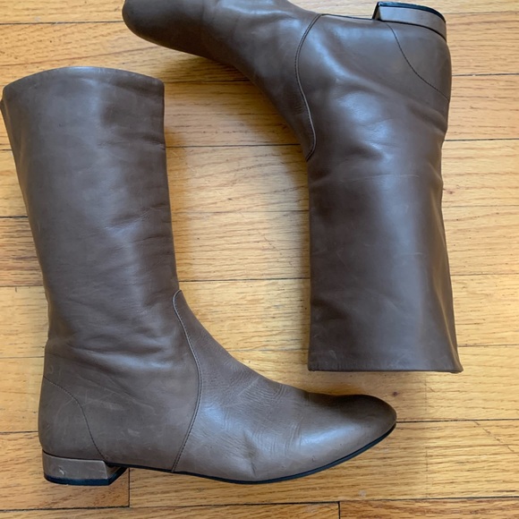 COPY - Authentic PRADA Taupe Leather Flat Mid-Calf Boots size 37.5 EUC - Picture 9 of 11